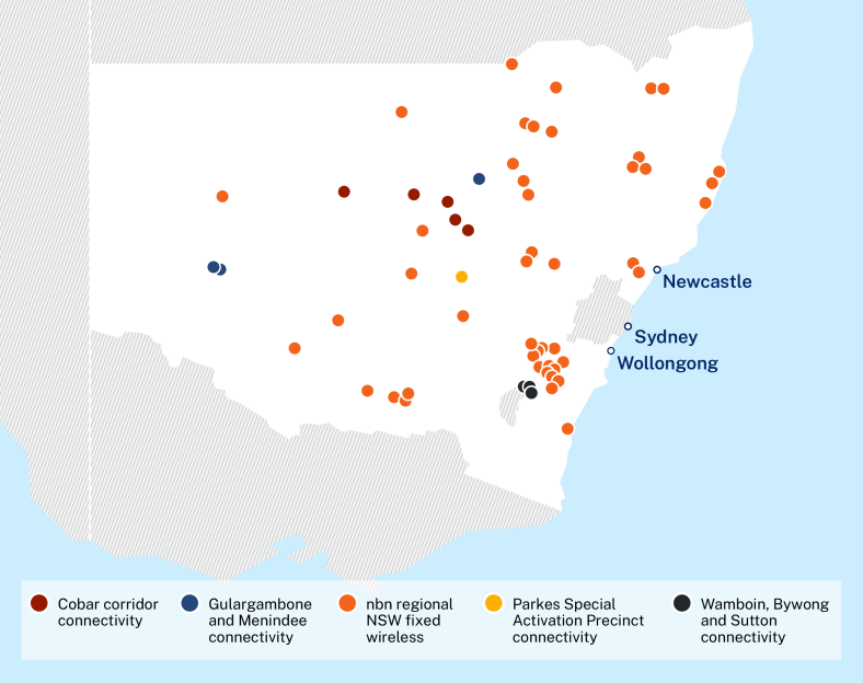 Map of locations receiving improved internet connectivity through the Regional Digital Connectivity program