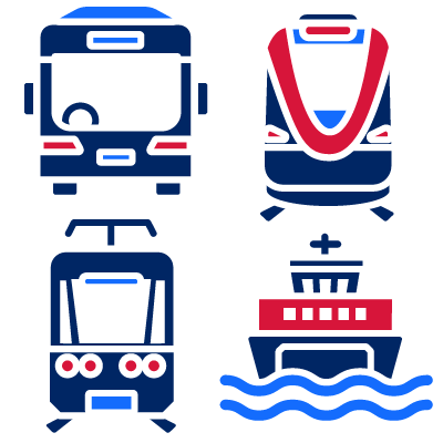 Bus light rail train ferry