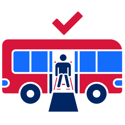 An icon of a person checking if their mobility aid fits on bus