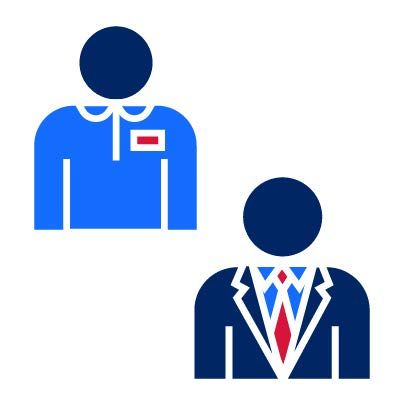 pictogram employer and employee blue with red tie and badge