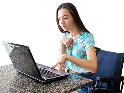 A woman is using a computer to search online.