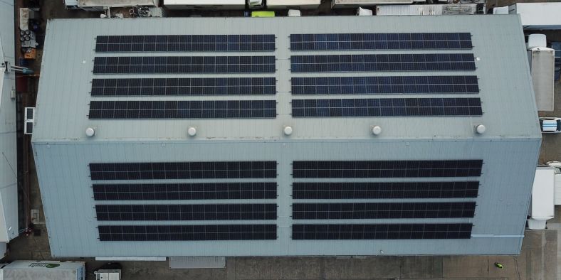 Aerial view of solar array on 1 Canal Rd, Leichhardt