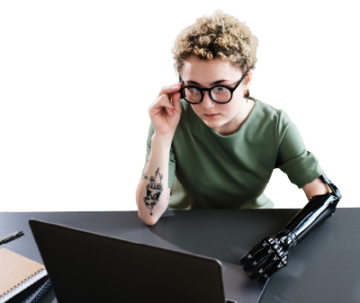 A woman looking at a computer