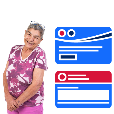 An older woman with concession cards