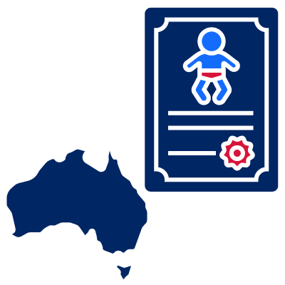 A birth certificate with a map of Australia