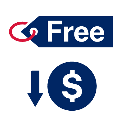 A 'free' symbol and a 'money down' symbol