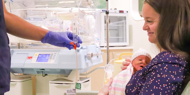 A baby being tube fed in John Hunter Hospital NICU