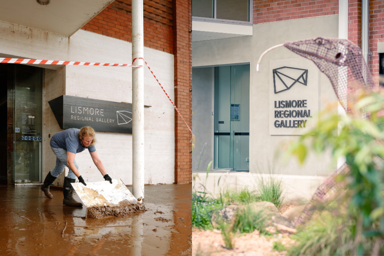 Lismore Regional Art Gallery flood damage before and restored after images