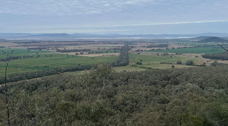 landscape view overlooking farmland and native vegetation