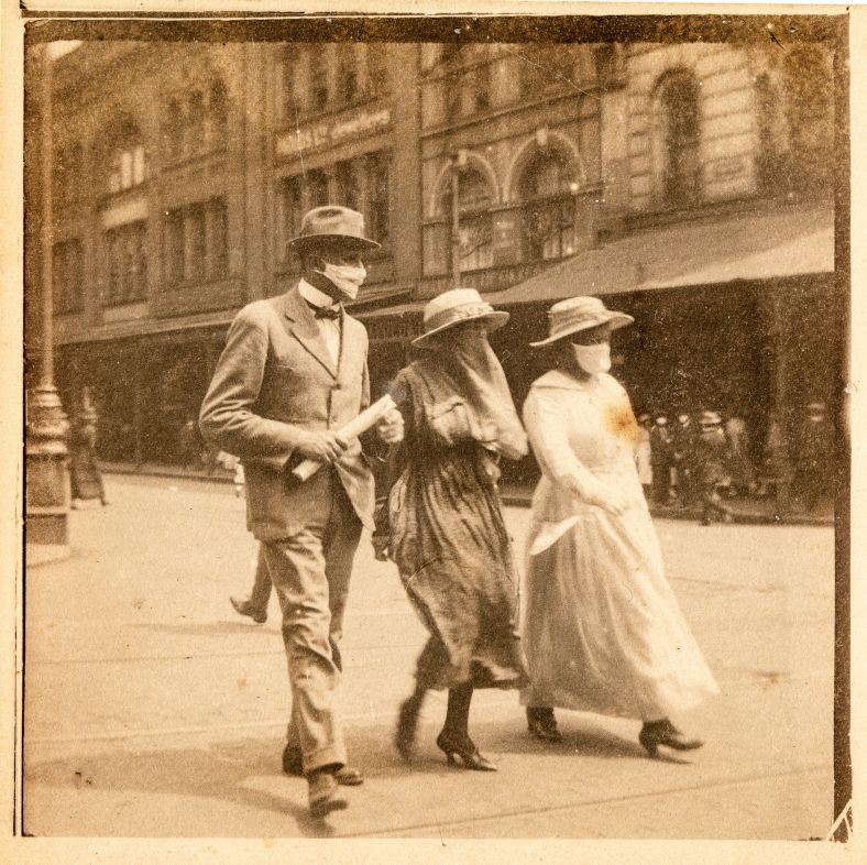 Sydneysiders seen wearing masks during the 1918-1920 flu pandemic, commonly known by the misnomer ‘Spanish flu’.