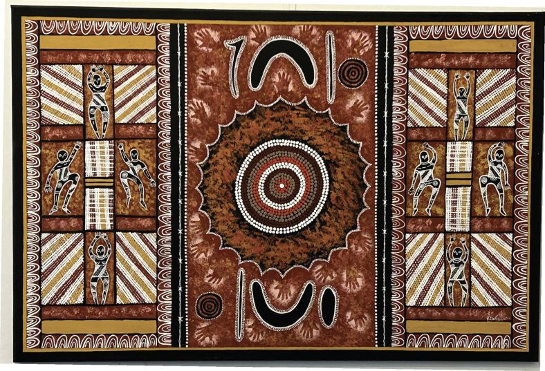 Faye Clayton-Moseley is a Wiradjuri Elder, artist and survivor of the Stolen Generations. She presented this painting, Cootamundra Well, to the Aboriginal Trust Fund Repayment Scheme (ATFRS) offices in Redfern in 2007. It was the first thing people saw when they entered, and a daily reminder of the pain and trauma suffered by Indigenous children removed by the State. More information on this image is in the Chapter 12 endnotes. (Courtesy Faye Clayton-Mosely)