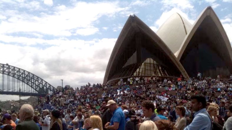 Thousands of people with a disability, their carers, and allies rally at the Sydney Opera House on 28 October 2010.