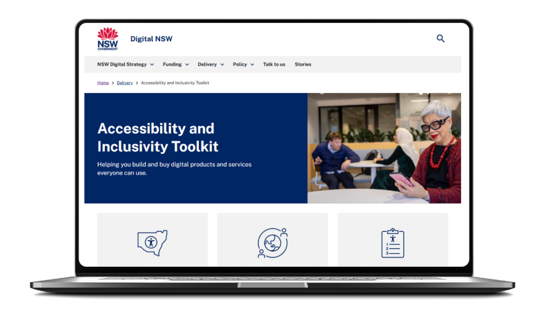 A laptop displaying Digital NSW accessibility and inclusivity toolkit