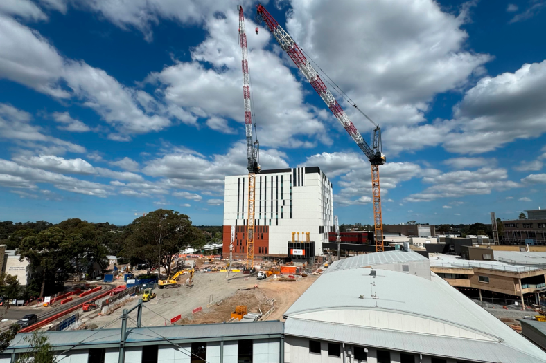 A second crane is installed for Stage 2 of the Nepean Hospital redevelopment construction