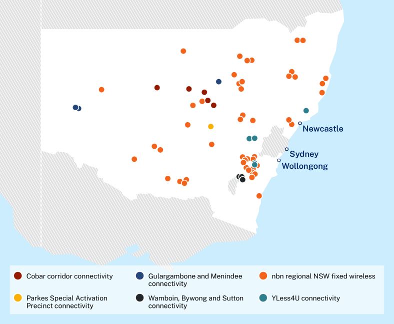 NSW map of locations that will receive internet connectivity improvements