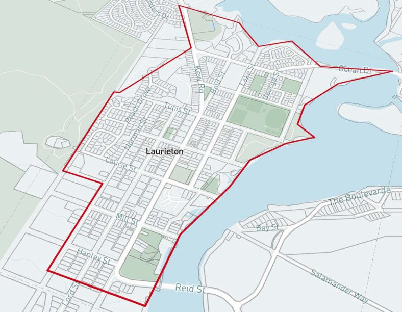 Aerial view of Laurieton target area map