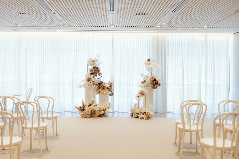 An interior shot of the Pyrmont Wedding Registry, showing chairs and the altar where couple exchange vows.