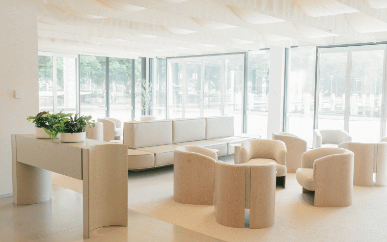 An interior shot of the Pyrmont Wedding Registry, showing chair and tables.