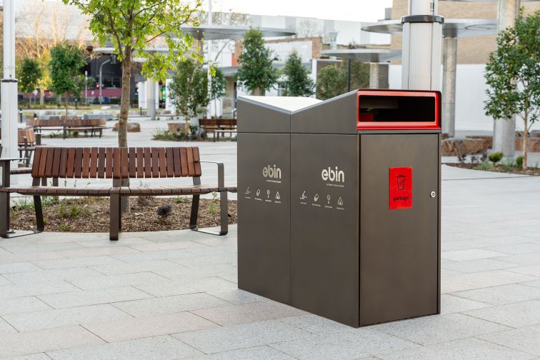 An ebin installed as part of the smart furniture at Merrylands Civic Square. Credit: Cumberland City Council