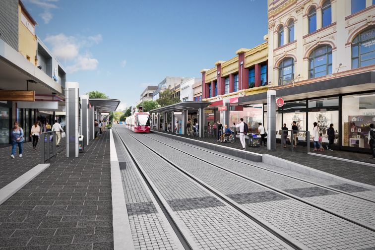 An artist impression of the Parramatta Light Rail Eat Street Stop