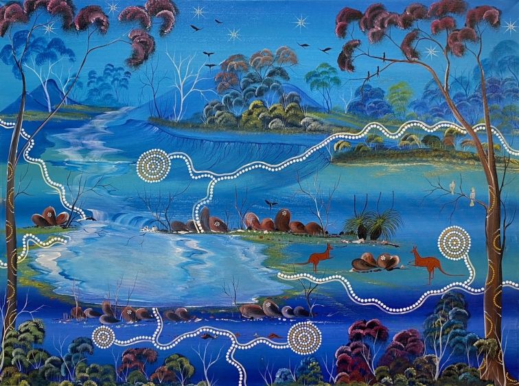 Indigenous painting showing waterhole