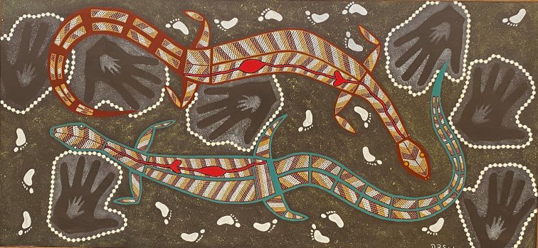 Indigenous painting showing 2 goannas