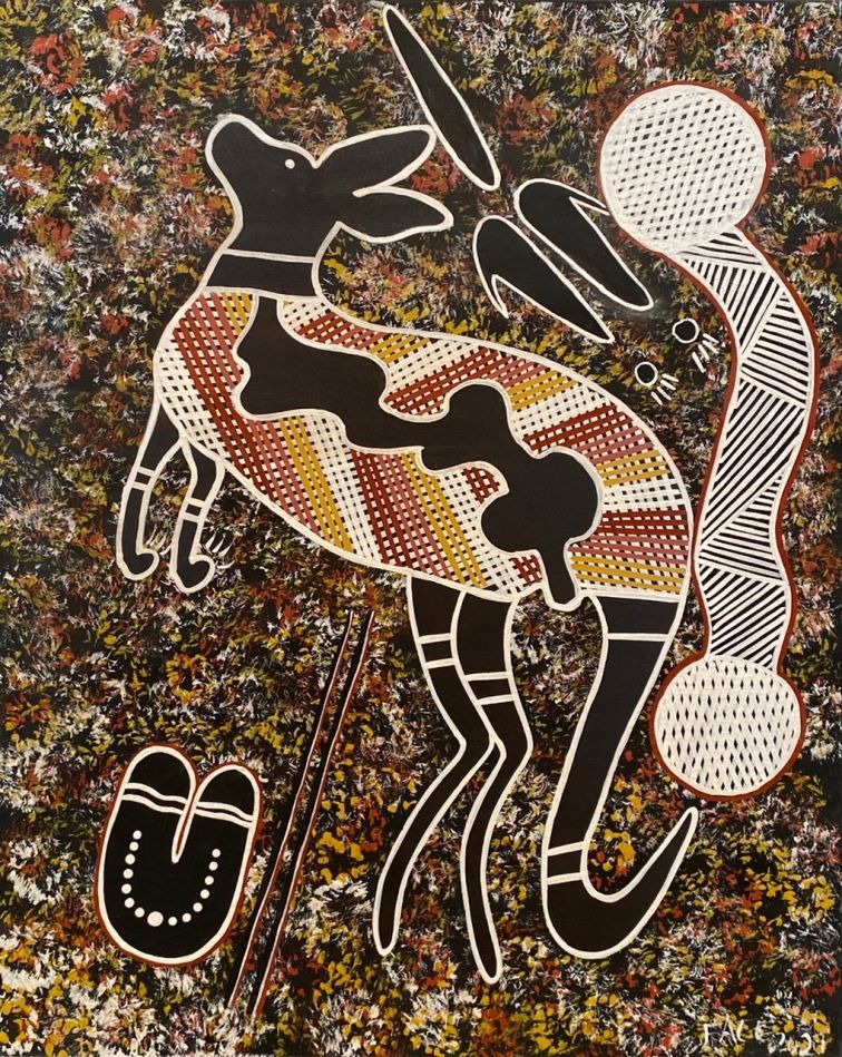 Indigenous painting showing kangaroo