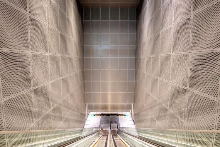 Looks down the escalator tunnel at Crows Nest metro station