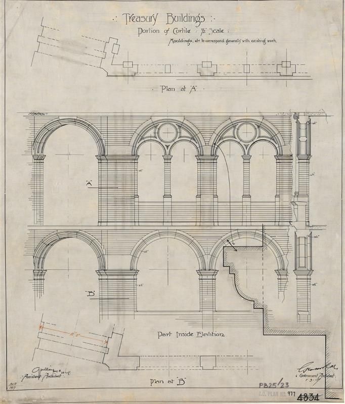 Part of the plans for the Treasury Building on Macquarie Street. The signature of the Government Architect, George McRae, is visible.