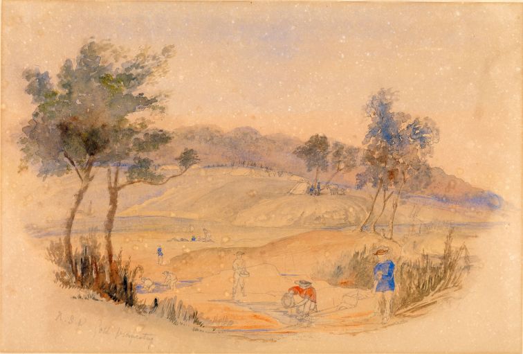 New South Wales gold prospecting, circa 1850-1860. Sketch attributed to an officer of the 11th Regiment of Foot.