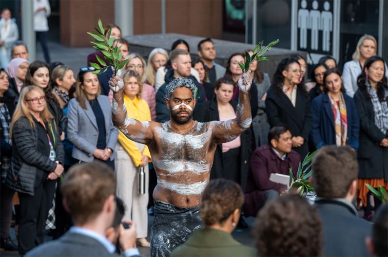 NSW Government Smoking Ceremony and Traditional Dance performance in Martin Place.