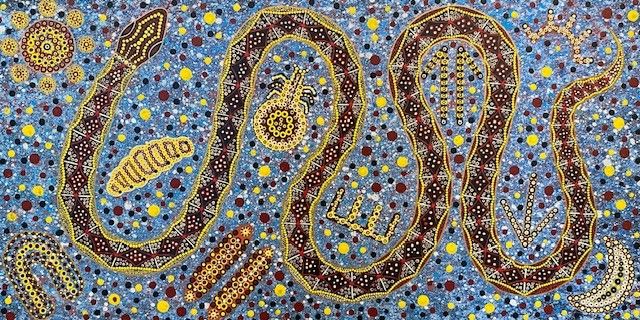 colourful indigenous dot painting with snake