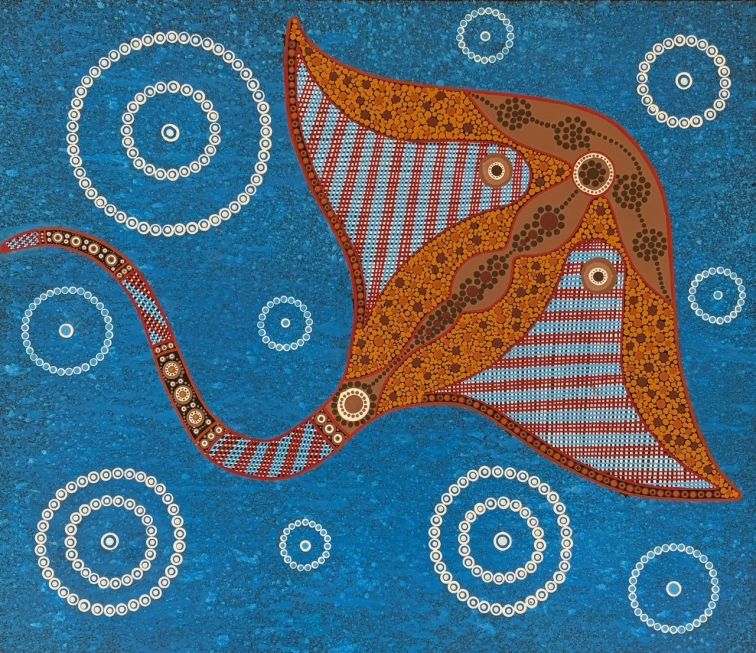 colourful indigenous dot painting showing stingray