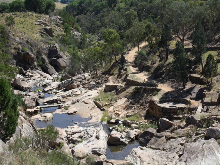 View of the Adelong Falls Gold Mill Ruins