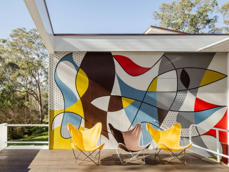 Modernist artwork on outdoor area