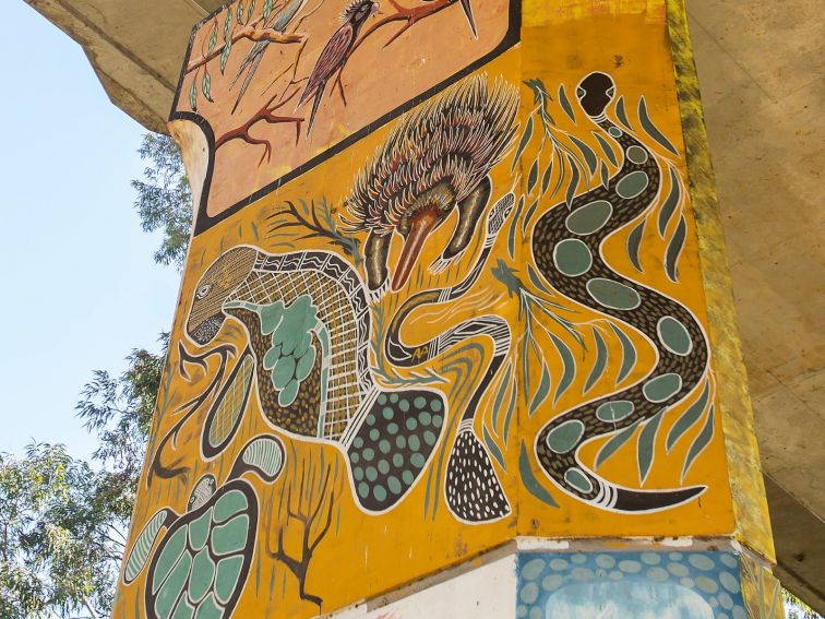 Cowra Bridge Pylons with Aboriginal Art - Detail