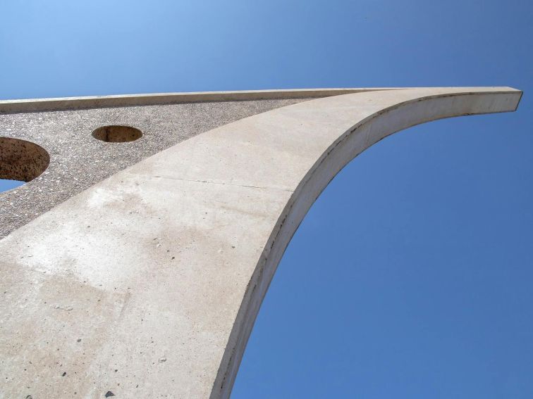 detail of the Singleton Sundial showing the gnomen, which is the part that casts the shadow.