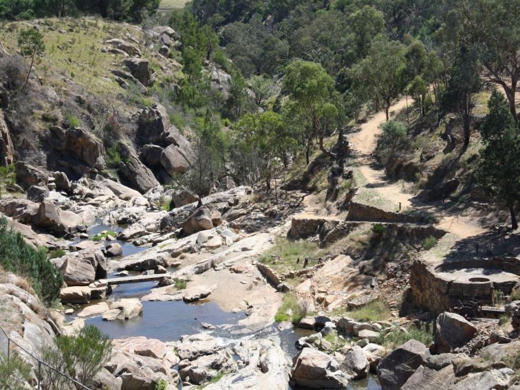 View of the Adelong Falls Gold Mill Ruins