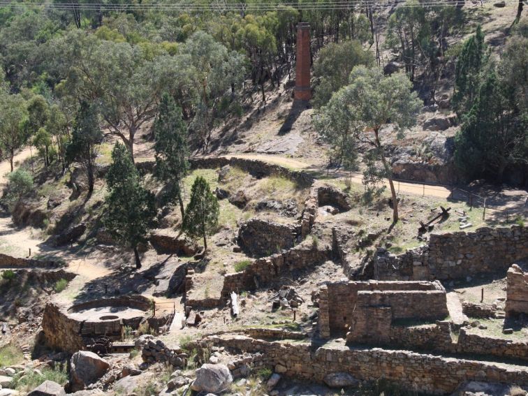 View of the Adelong Falls Gold Mill Ruins