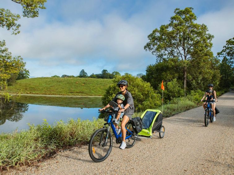 Family bike riding Rail Trail