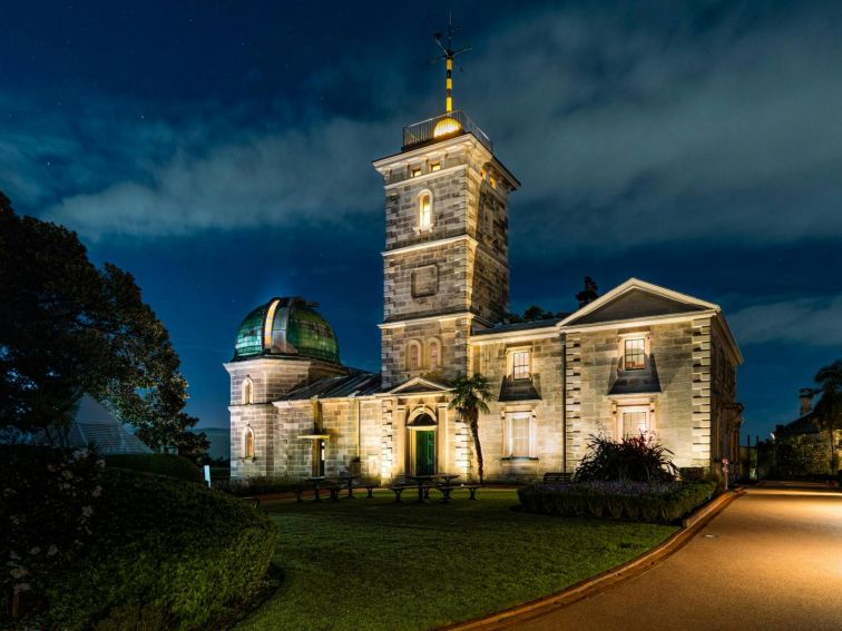 Illuminated sandstone observatory building