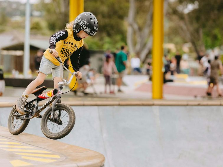 Young Child Dropping in at Albury Skate Park