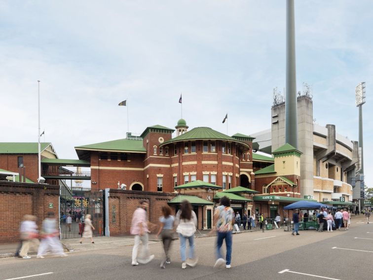 Friends walking together outside the Sydney Cricket Ground