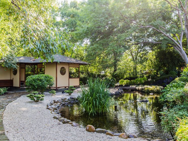 Teahouse and gravel pathways