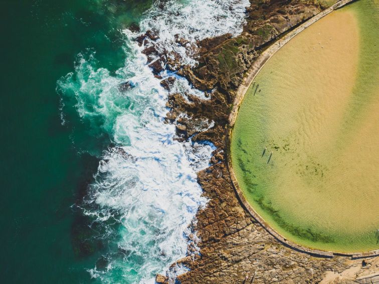 Aerial overlooking Canoe Pool, Newcastle