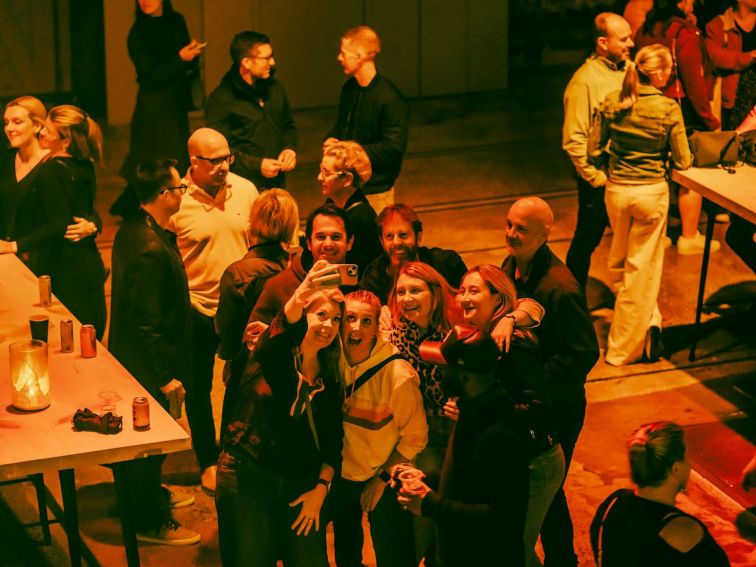 Group of friends taking a selfie at Synthony, Vivid, Carriageworks, 2024