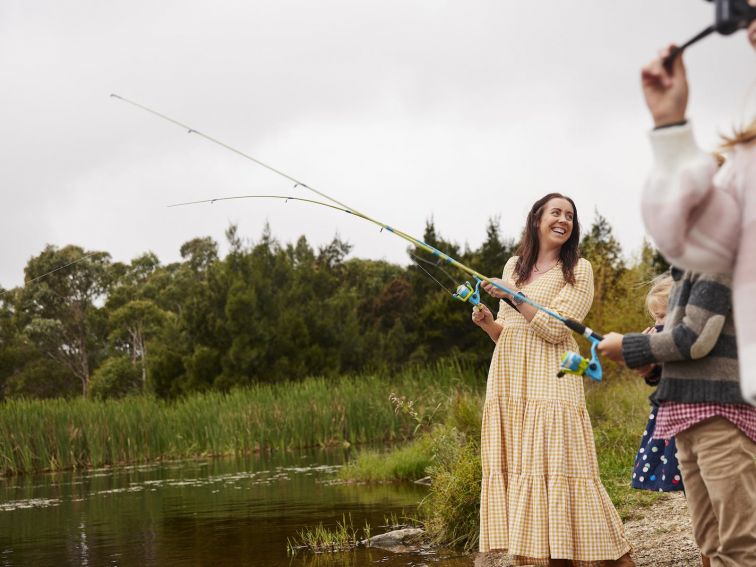 Female with fishing rod at Pejar Dam