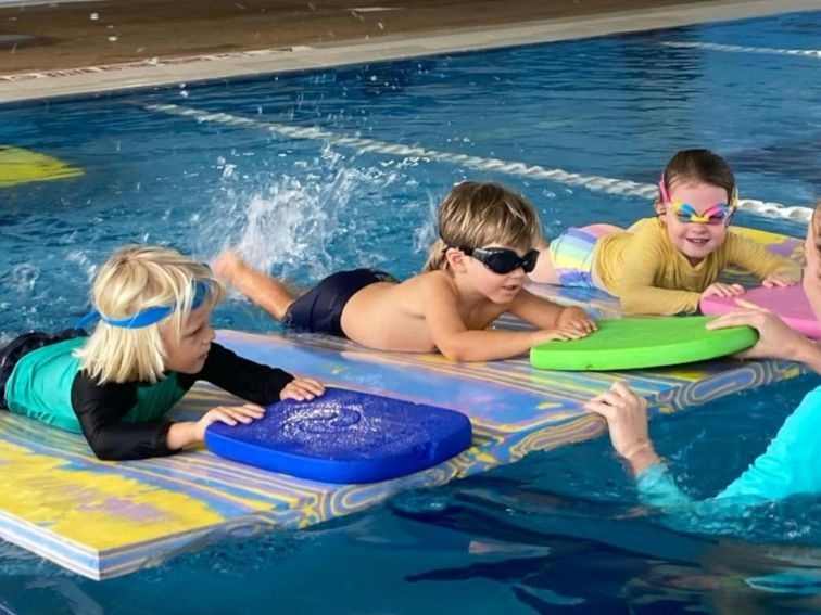 3 children having a swimming lesson at Ballina pool