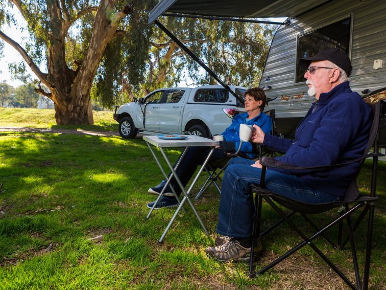 Caravanners at Oura Beach Reserve near Wagga Wagga