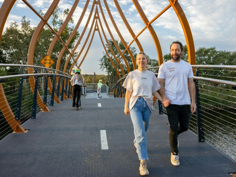 Couple walking on shared track